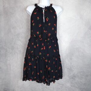 Farm Rio Dress Womens XS / S Black Cherry Print Tiered Ruffle Halter Mini Lined